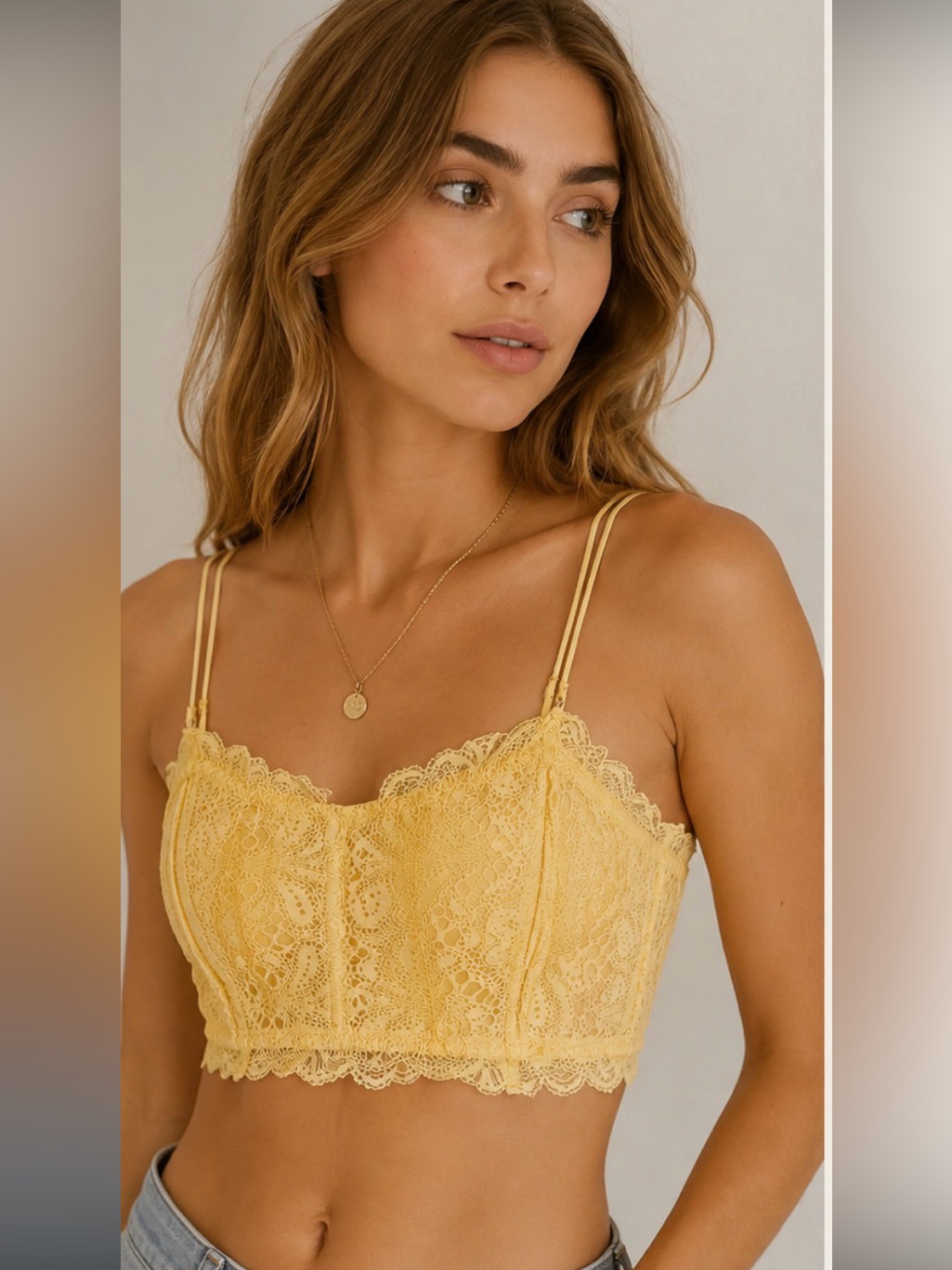 Free People Intimately Yellow Lace Bralette Crop Top - Size Small Nwt